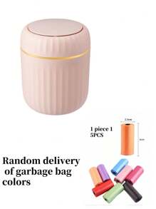 Mini Solid Color Desktop Trash Can With Lid And Button, Suitable As Small Garbage Bin For Home Office Desk