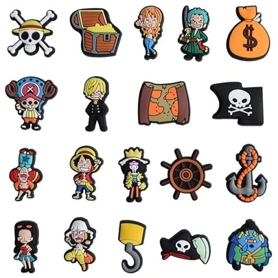 Set de 19 piezas de decoraciones tipo dijes para zapatos de la serie One Piece, decoraciones de PVC para bolsos de playa, accesorios para zapatos, idea de regalo para cumpleaños, Navidad, San Valentín, fiestas de Halloween