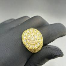 European And American Hip-Hop Style 3-Circle Zirconia Unique Ring, Shiny Brass Fully Zirconia Hiphop Jewelry