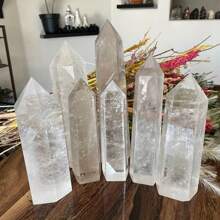1pc Stunning Clear Quartz Tower,Energy Balance, Healing Stones Pillar-Polished Transparent Hexagonal Pillar ,Home Deacoration Stone,Holiday Ornament,The Best Choice For Crystal Collectioner ,The Preferred Gift For Family, Friends, And Elders During Festivals
