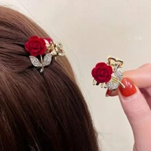 2pcs Valentine's Day Limited Edition Exquisite Romantic Rhinestone Rose Grab Clip Super Fairy Hair Claw Hairpin Clip Premium Mini Hair Grab Valentines Hair Clips Hair Jaw Clip Hair Clamps Hair Clutch Hair Catcher Clip