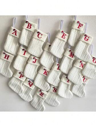 1 pieza Decoraciones navideñas Colgantes de calcetín navideño Rojo/Blanco-Verde Calcetín de lana tejida Calcetines con diseño de letra Calcetines con copos de nieve Adornos colgantes para el árbol de Navidad, Decoración del árbol de Navidad, Decoración navideña