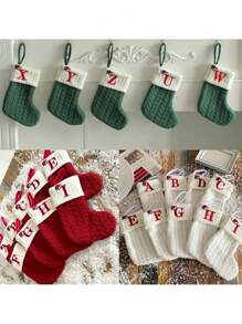 1pc Christmas Decorations Christmas Sock Hangings Red/White-Green Wool Knitted Sock Hangings Christmas Socks Letter Socks Snowflake Socks Christmas Tree Garland Hangings, Christmas Tree Decor, Christmas Decor, Christmas Tree Ornament Decor,Christmas