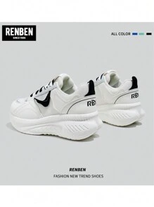 RENBEN 女士平底白色运动鞋，网眼透气休闲硫化鞋，适合学生和日常穿着 - 米黑色 - 查看 3