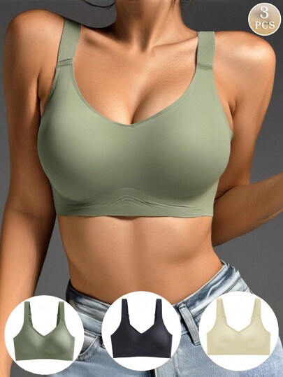 3 peças/conjunto de sutiãs sem fio plus size para levantamento e suporte de seios, sutiã minimizador de estilo para busto grande