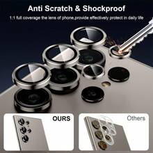 1 Set Camera Lens Protector Compatible With Samsung Galaxy S25 Ultra S24 S23 FE S22 Ultra Plus, Aluminum Alloy Ring Lens Cover Anti-Scratch Tempered Glass Camera Lens Protector Gift For Birthday, Family, Friends Alloy Metal With Tempered Glass Full Cover, Lens Protector, Phone Accessories Waterproof Shockproof Anti-Fall Anti-Fall Anti-Fingerprint - Grey - View 3