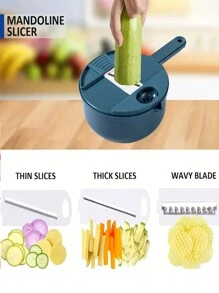 12pcs Blue Circular Vegetable Slicer, Multifunctional Fruit Slicer, Manual Food Grinder, Vegetable Grinding Machine, Cutter With Container, 6-blade Potato Grinder, Home Potato Slicer, Kitchen Gadget