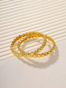 2 Women's Gold Bracelets With Geometric Pattern Design, Fashionable And Beautiful, Copper Plated With 22K Gold Color, Bracelet Size 60MM, Can Be Opened, Suitable For Women's Daily Wear And Attending Parties