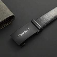 1 条可定制男士人造皮革休闲腰带，带自动金属扣 - 时尚商务配饰，适合作为圣诞节、感恩节、情人节和其他节日的个性化礼物 - 黑色 - 查看 6