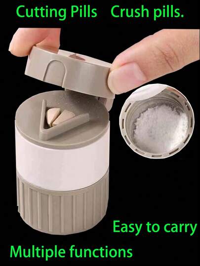 Triturador de pastillas de uso múltiple, cortador de pastillas, moledor de pastillas, divisor de pastillas, pulverizador de pastillas - Molino manual de polvo fino, dispensador de pastillas portátil, caja de pastillas multifuncional. Disponible en varios colores, fabricado con materiales.