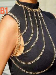 1pc Street Style Fringe & Chain Design Fashionable Shoulder & Body Chain For Women, Punk Style