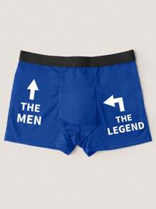 Men's Slip Boxers, Blue Daily Light & Soft Trunks, Funny Letter Graphic Print, Cool Light Blue - Blue - View 1