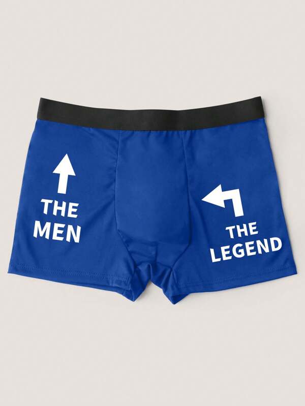 Men's Slip Boxers, Blue Daily Light & Soft Trunks, Funny Letter Graphic Print