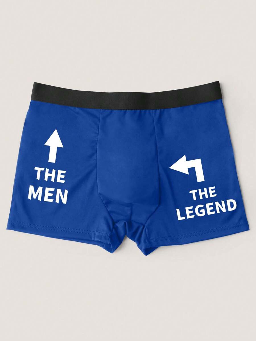 Men's Slip Boxers, Blue Daily Light & Soft Trunks, Funny Letter Graphic Print, Cool Light Blue - Blue - View 1