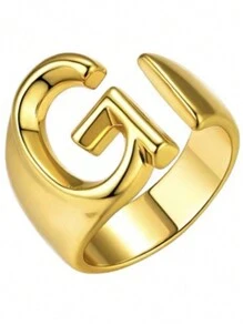 1pc Women's Fashion Retro 26 Alphabet Stainless Steel Open Ring - Yellow Gold - View 21