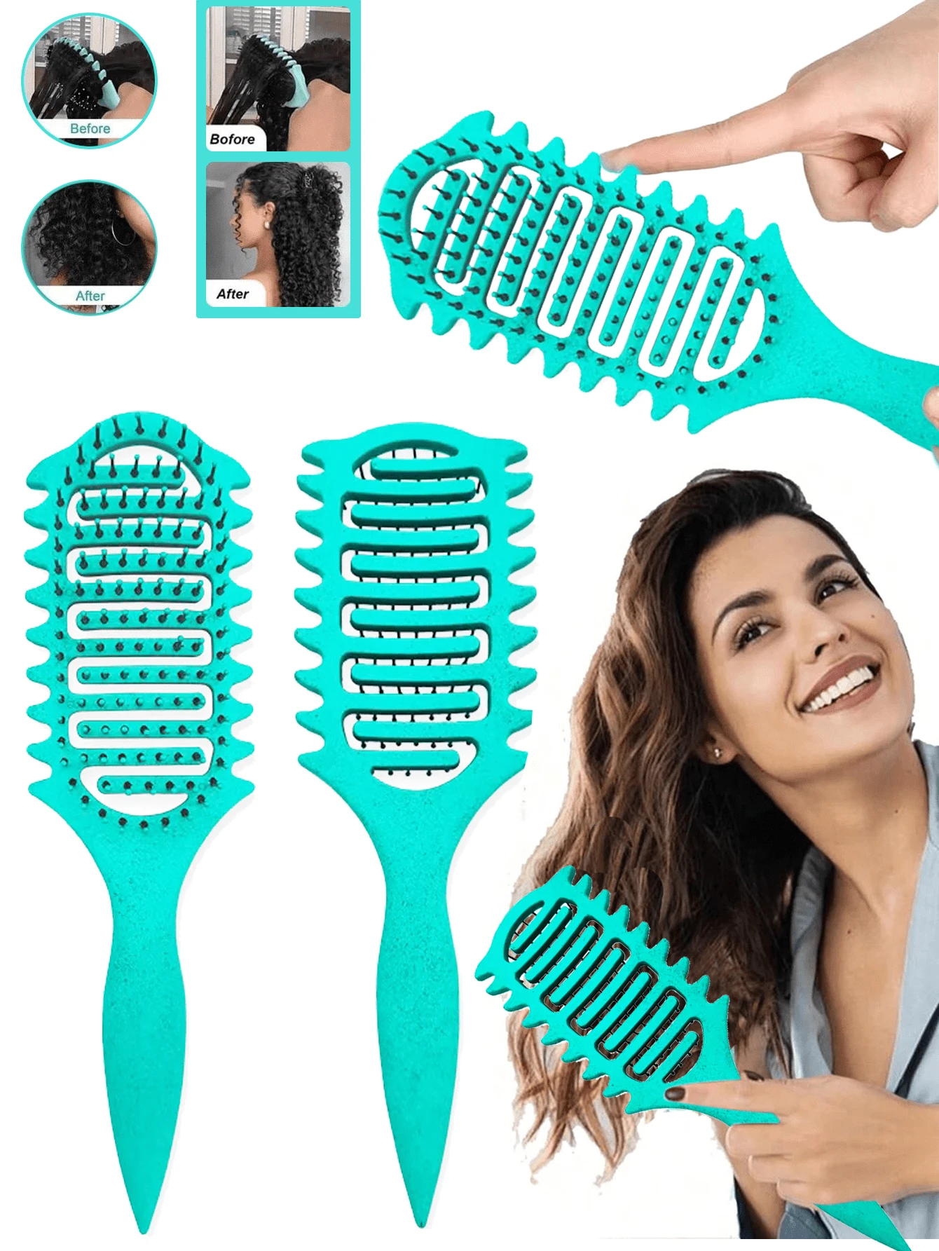 Lược tạo kiểu tóc xoăn, Lược tạo kiểu tóc xoăn mới năm 2025, Lược tạo kiểu tóc thông hơi để gỡ rối, tạo hình và định hình tóc xoăn cho cả nam và nữ, ít kéo hơn