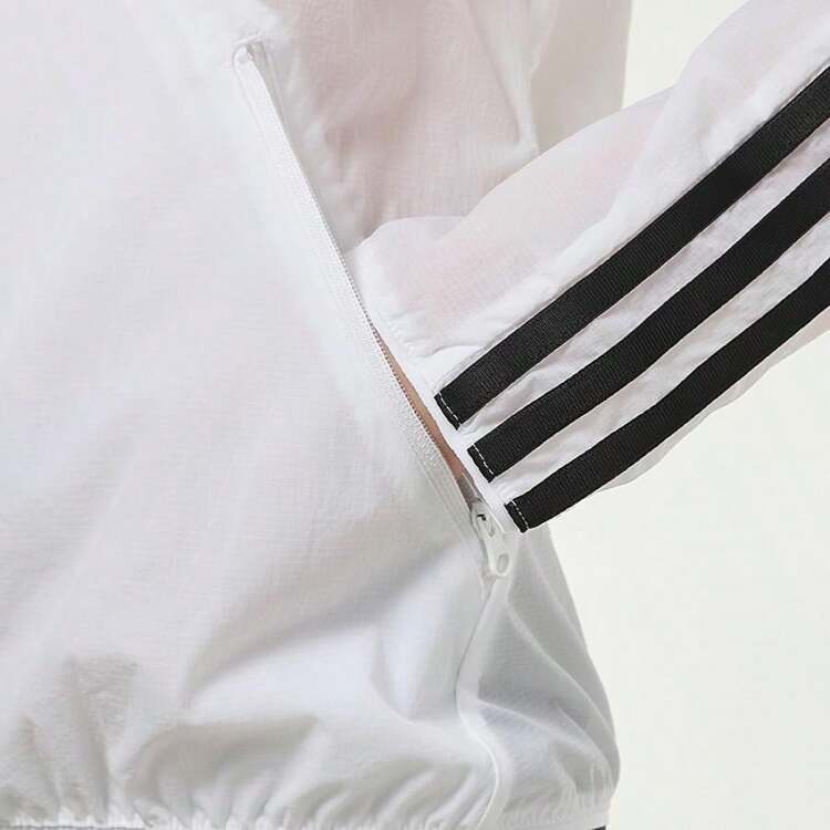 Adidas Chaqueta cortavientos blanca para mujer, uso casual de moda para el transporte diario y actividades al aire libre, chaqueta ligera tejida. Se recomienda pedir 2 tallas talla grande grandes. GQ0564 - Blanco - Añade 5