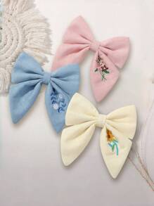 1-3 piezas Nuevos clips para el cabello con bordado floral y lazo para niños, adecuados para uso diario casual, festivales y vacaciones
