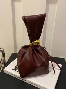 Clariva PU Material Evening Bucket Bag, Minimalist & Fashionable For Casual Daily Use Winter Gifts - Burgundy - View 10