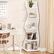 70-Inch Five-Layer Corner Bookshelf, Book Corner, Corner Display Cabinet, Room Decoration Shelf, Bedroom Decoration Shelf, Suitable For Living Room, Study And Bedroom, Easy To Install, Indoor Plant Stand, Modern And Simple Style - 白色 - 查看 4