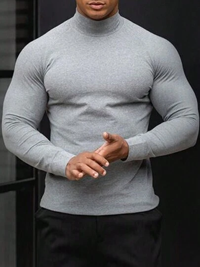 Men's Solid Color Minimalist Crew Neck Long Sleeve T-Shirt, Casual Daily Wear