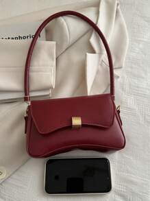 Fashion Women Solid Color Flap Shoulder Bag - Red - View 4