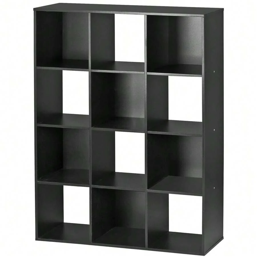 12-Cube Black Storage Organizer Bookcase Home Office Display Bookshelf Shelves