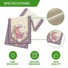 1pcRamadan Linen Print Dream Moon Tablecloth Home Decor Party Festive Atmosphere Kitchen Table Runner Plate Isolation Mat Porch Table Cloth - Multicolor - View 4