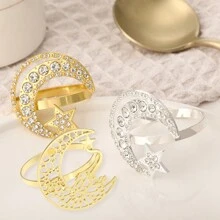 1 件餐巾环月亮和星星金色/银色餐巾环带钻石适用于节日派对家居餐桌装饰用品