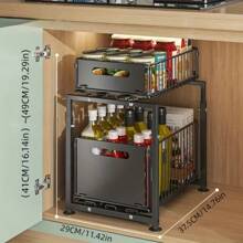 2 Tier Pull Out Storage Rack With Suction Cups, Adjustable Cabinet Built-In Shelf Bathroom Drawer Organizer For Kitchen, Bathroom, Etc.