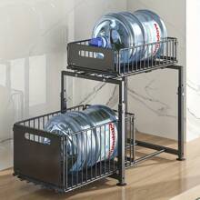2 Tier Pull Out Storage Rack With Suction Cups, Adjustable Cabinet Built-In Shelf Bathroom Drawer Organizer For Kitchen, Bathroom, Etc.