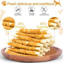 100% Grain-Free Chicken Wrapped Cowhide Teething Treats For Dogs - 18PCS Natural Dental Chews For Puppies And Adult Dogs - Perfect Training Reward & Oral Care Chew Sticks For Small, Medium, & Large Breeds - Delicious And Healthy Dog Chew Snack For Chewing Enjoyment - Ideal For Teething Puppies, Pet Oral Health, And Training Sessions - Satisfying, Natural Chew Treats For Canine Dental Hygiene And Chewing Pleasure - 黃色 - 查看 3