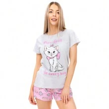 Disney Womens Pyjamas | Aristocats Short Pjs For Women Sets| Ladies Cat Cotton Pyjama Set | Women's Marie Aristocats Summer Nightwear