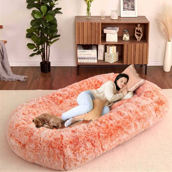Human Sized Dog Bed For Adult People,71"X43.3"X10" Large Dog Bed For Men And Women, Washable Giant Dog Bed For Pets,Anti Slip Human Dog Bed With Storage Pocket, Orange Blue Black Brown