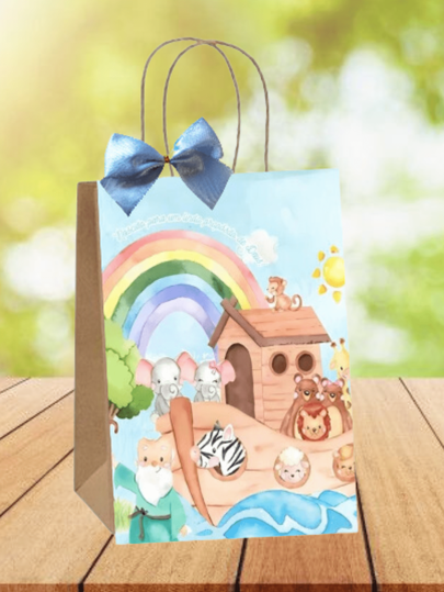 15 Sacolas Kraft Personalizadas Tema Arca de Noé