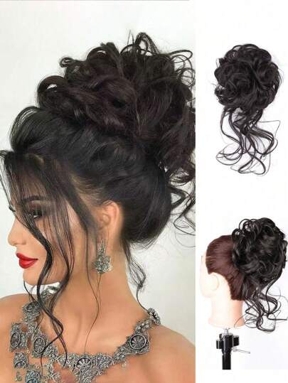 Summer Messy Bun Hair Piece Thick Updo Scrunchies Hair Extensions Daily Use Synthetic Hair Bun All Styles Can Be Used For Bride Hairstyles Natural Hair Color Curly Wavy Ponytail Hairpieces Ride Updo Styling Available For Women Girls All Shapes Match Halloween Costumes Cosplay Wig Princess