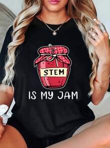 Stem Is My Jam Print Crew Neck T-Shirt, Women Graphic T Shirts, Casual Short Sleeve T-Shirt For All Seasons, Women'S Clothing