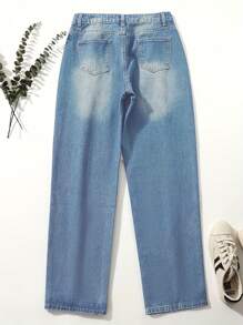 Women's Straight Leg Jeans, Women's Wide Leg Mid Waist Loose Denim Ankle Pants, Y2k Loose Boyfriend Jeans(The Size Is Slightly Small; It Is Recommended To Order One Size Up.) - 淺色水洗藍 - 查看 4