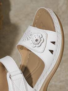 Sandalias de plataforma con cuña de mujer casuales y versátiles con - Blanco - Ver 7