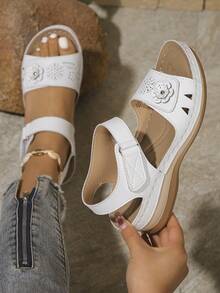Sandalias de plataforma con cuña de mujer casuales y versátiles con - Blanco - Ver 6