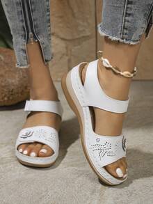 Sandalias de plataforma con cuña de mujer casuales y versátiles con - Blanco - Ver 4