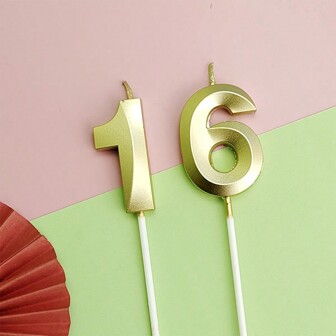 2 件/套金色数字 0-9 蜡烛，生日快乐蛋糕装饰，周年纪念、派对、庆祝装饰