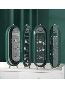 1 szt. Ekran składany pudełko na biżuterię, dwa kolory zielony i biały, czterowarstwowe pudełko do przechowywania biżuterii, wielofunkcyjne pudełko do przechowywania biżuterii, podróżny przenośny organizer na biżuterię kolczyki, naszyjniki, pierścionki, akcesoria do włosów pudełko na biżuterię