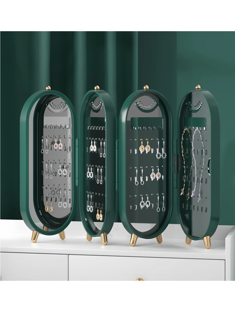 1 szt. Ekran składany pudełko na biżuterię, dwa kolory zielony i biały, czterowarstwowe pudełko do przechowywania biżuterii, wielofunkcyjne pudełko do przechowywania biżuterii, podróżny przenośny organizer na biżuterię kolczyki, naszyjniki, pierścionki, akcesoria do włosów pudełko na biżuterię