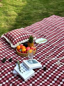 Retro American Style Red & White Plaid Picnic Mat, Rectangular Dining Table Cloth, Linen Rustic New Year Tablecloth, Dust-Proof And Dirt-Resistant, Festive - Multicolor - View 2