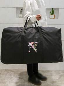 旅行行李袋，旅行袋折叠行李袋，姓名首字母图案大容量储物袋防水防潮行李袋手提包收纳袋，打包袋手提袋，无纺布袋，防潮储物袋，被子衣服储物袋，坚固的超大储物袋，适用于搬家、旅行和宿舍 - 带拉链和加固手柄的行李袋 - 60x40x25cm/23.62x15.74x9.84 英寸卧室配件 - 黑色 - 查看 3