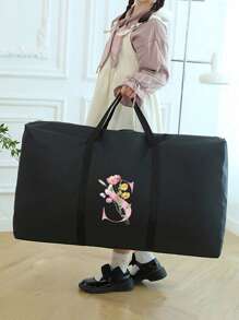 旅行行李袋，旅行袋折叠行李袋，姓名首字母图案大容量储物袋防水防潮行李袋手提包收纳袋，打包袋手提袋，无纺布袋，防潮储物袋，被子衣服储物袋，坚固的超大储物袋，适用于搬家、旅行和宿舍 - 带拉链和加固手柄的行李袋 - 60x40x25cm/23.62x15.74x9.84 英寸卧室配件 - 黑色 - 查看 4