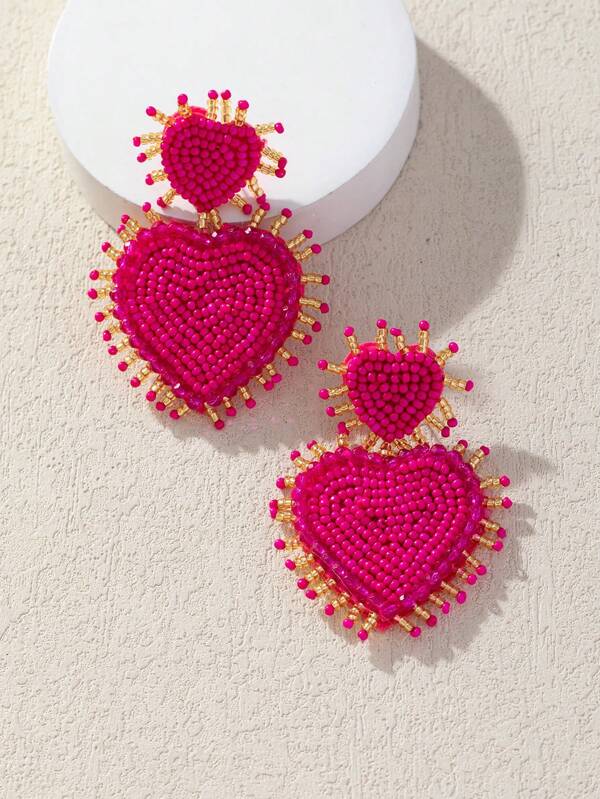 WinLeaf 1 Pair Valentine's Day Rice Bead Bohemian Tassel Earrings, Cute Party Beaded Earrings,Mom,Mother,Mother's Day,Gift