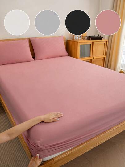 1pc Solid Color Bed Sheets, Bedding, Fitted Sheet, Mattress Cover, Soft And Comfortable Bed Cover, Skin-Friendly Mattress Cover, Mattress Protector, For Home, For All Seasons, Dustproof Non-Slip, Dustproof Bedspread, Made Of Soft And Breathable Fabric, For Twin, Full, King, Queen Size, Machine Washable, Ideal Easter Gift, For Independence Day Gift, Perfect Holiday Gift,