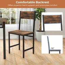 Set Of 2 Dining Chairs Kitchen Side Chairs With Slanted Back Wide Seat & Metal Legs - Rust Brown - View 4